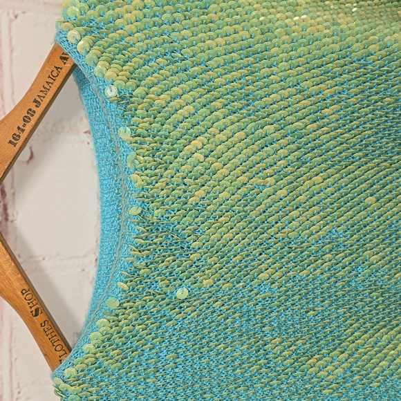 Teal/Lime Green Razzle Dazzle Sequin Blouse Size M - Picture 10 of 14